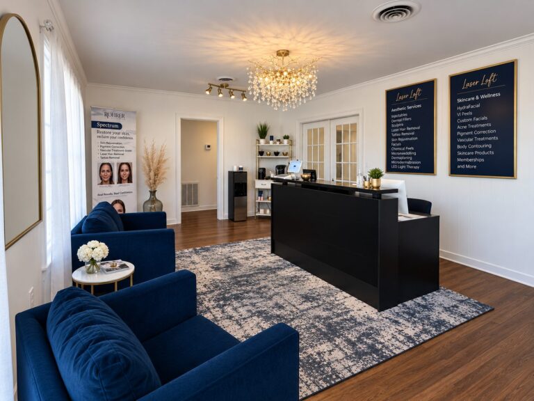 The front desk and lobby at Laser Loft Denton