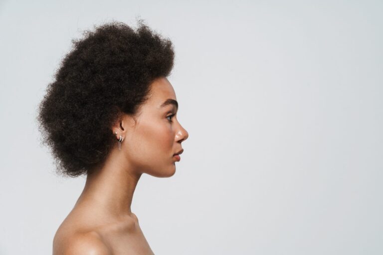 A defined jawline in profile