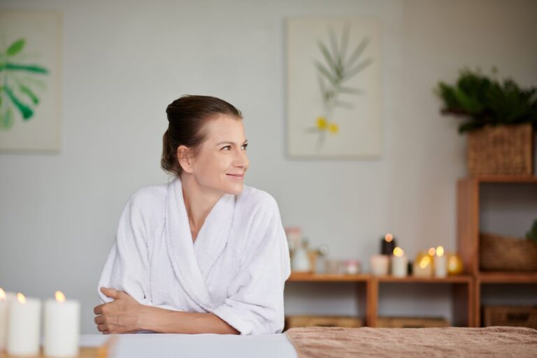 A client in a robe in the consultation room